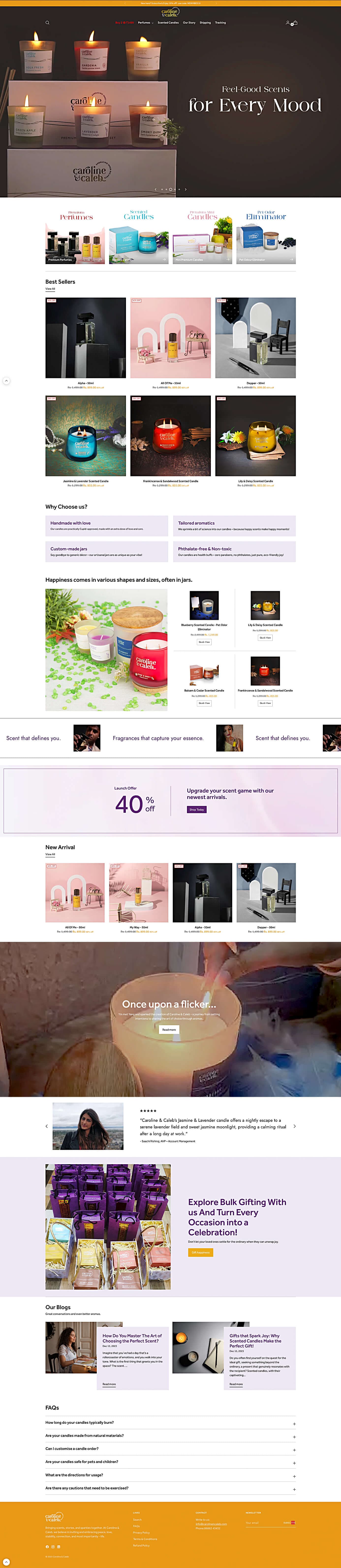 Caroline & Caleb fragrance and candle ecommerce storefront preview