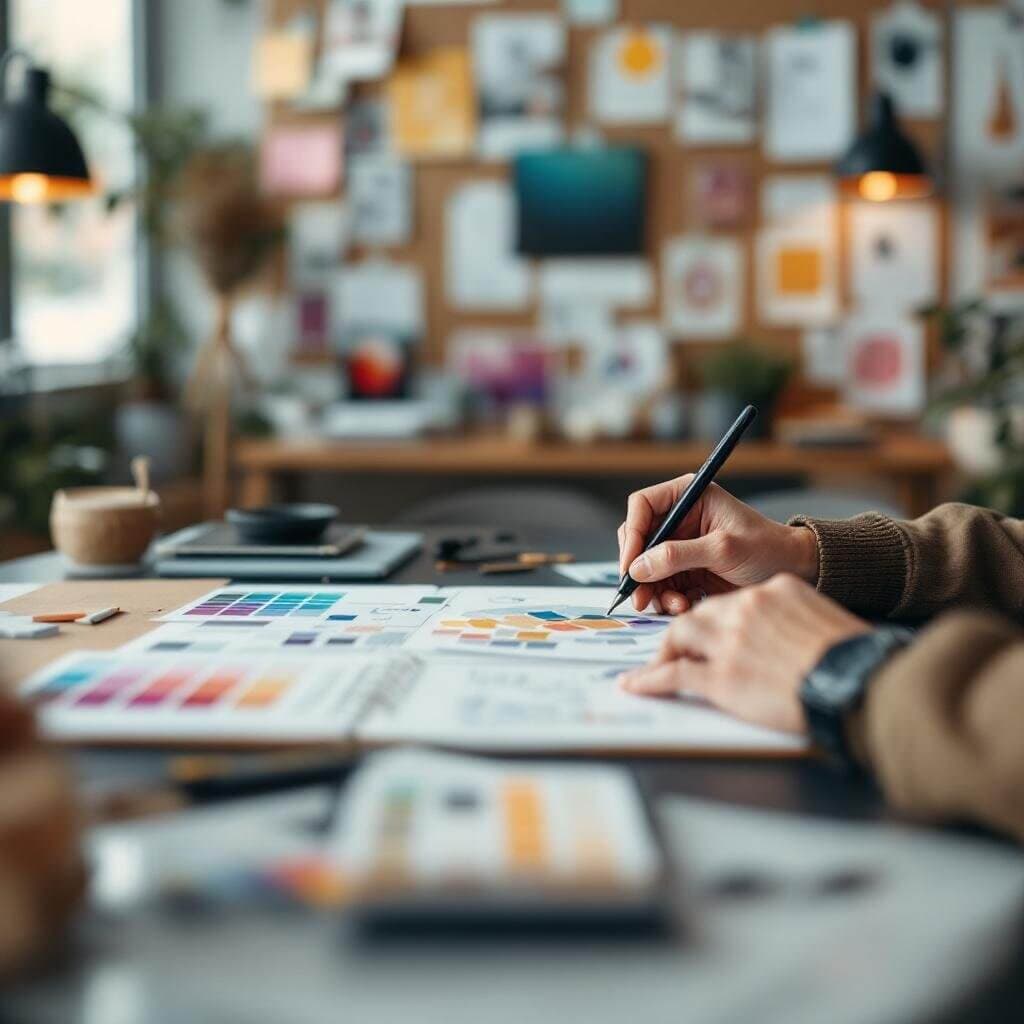 Designer creating hero banner and header artwork for a client website