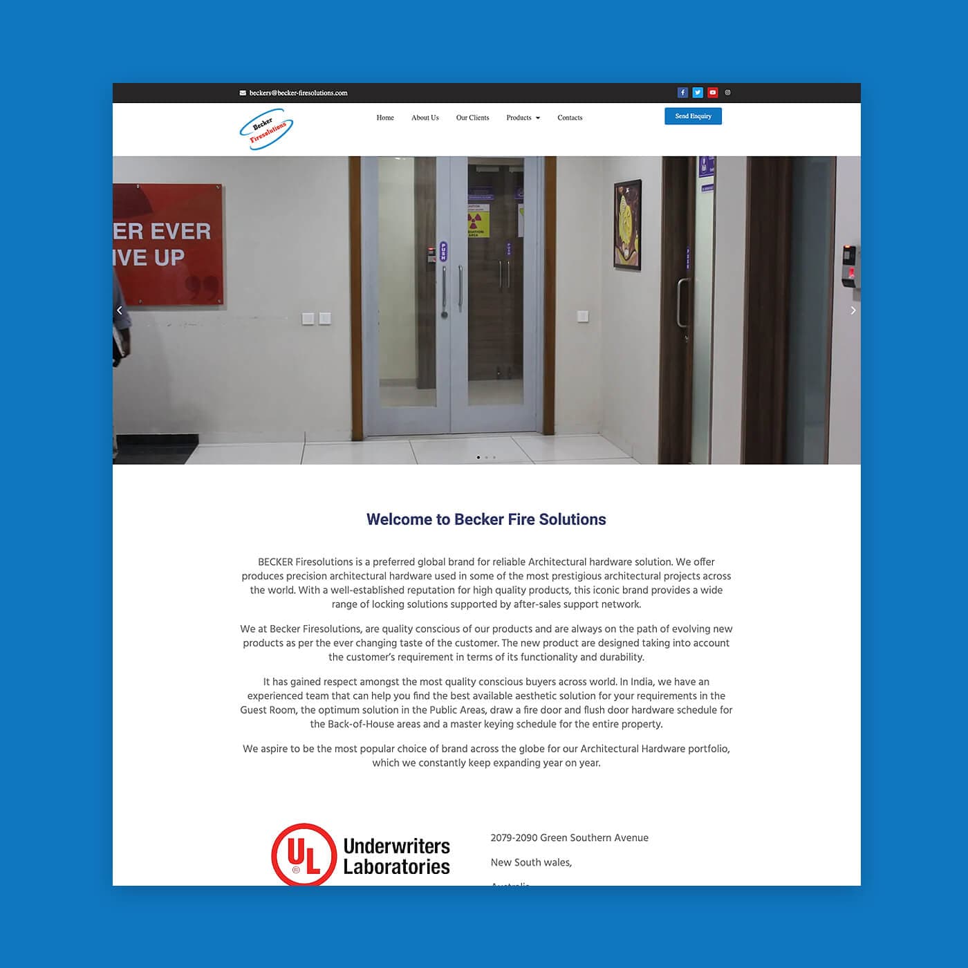 Becker Fire Solutions website homepage