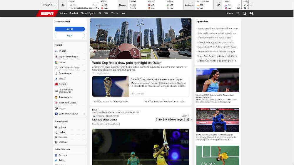 ESPN-1 -12 Best Sports websites for <a href=