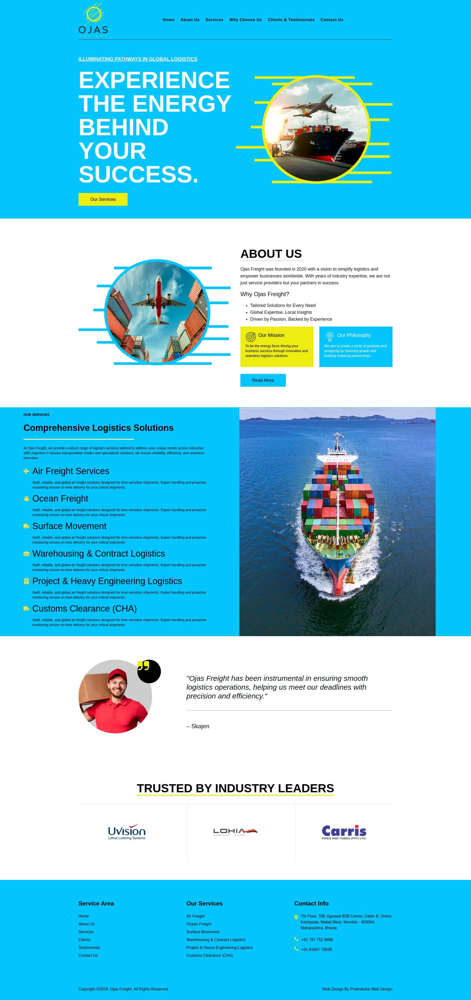 Ojas Freight website homepage