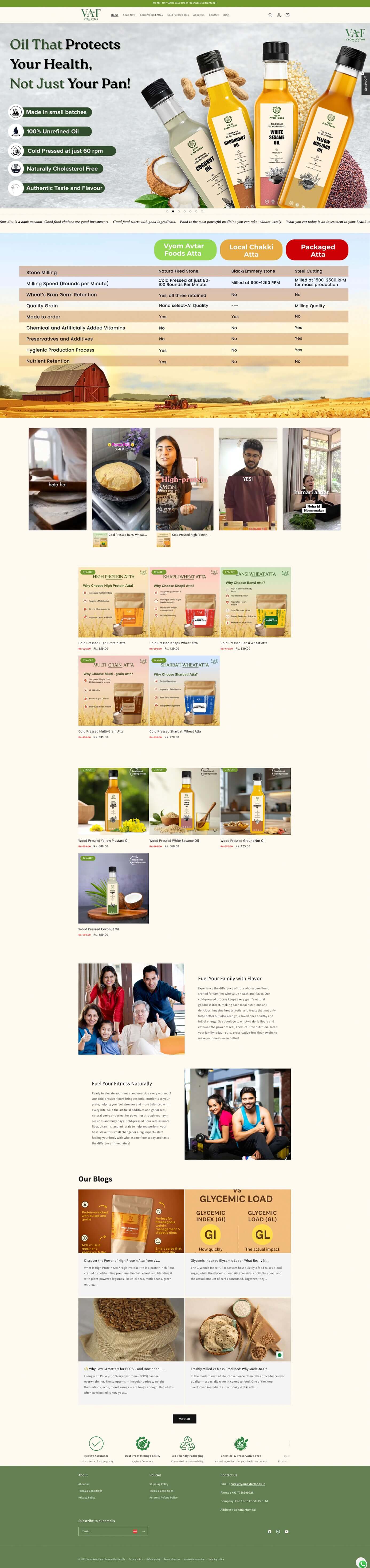 Vyom Avtar Foods website homepage