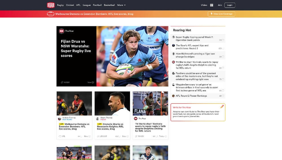 The Roar | Australia's Biggest Sporting Debate-12 Best Sports websites for Design Inspirations